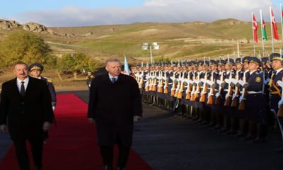 Cumhurbaşkanı Erdoğan, Azerbaycan Cumhurbaşkanı Aliyev tarafından Zengilan’ın Ağalı köyünde resmî törenle karşılandı