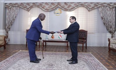Presenting copy of Credentials by the Ambassador of the Republic of Uganda
