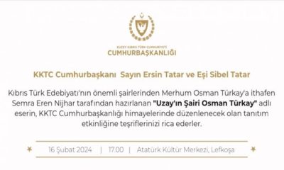 Cumhurbaşkanlığı himayelerinde ve Cumhurbaşkanı Ersin Tatar’ın eşi Sibel Tatar’ın öncülüğünde “Uzay’ın Şairi Osman Türkay” adlı eser tanıtılacak