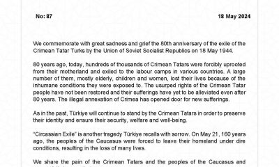 Regarding the Anniversaries of the Crimean Tatar and Circassian Exiles